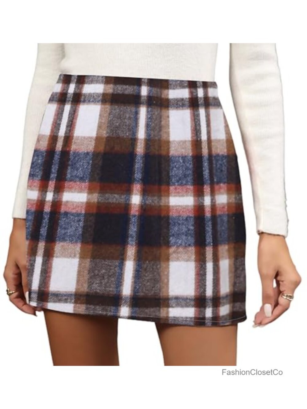 High Waisted Plaid Wool Mini Skirt Bodycon Flannel Pencil Skirt